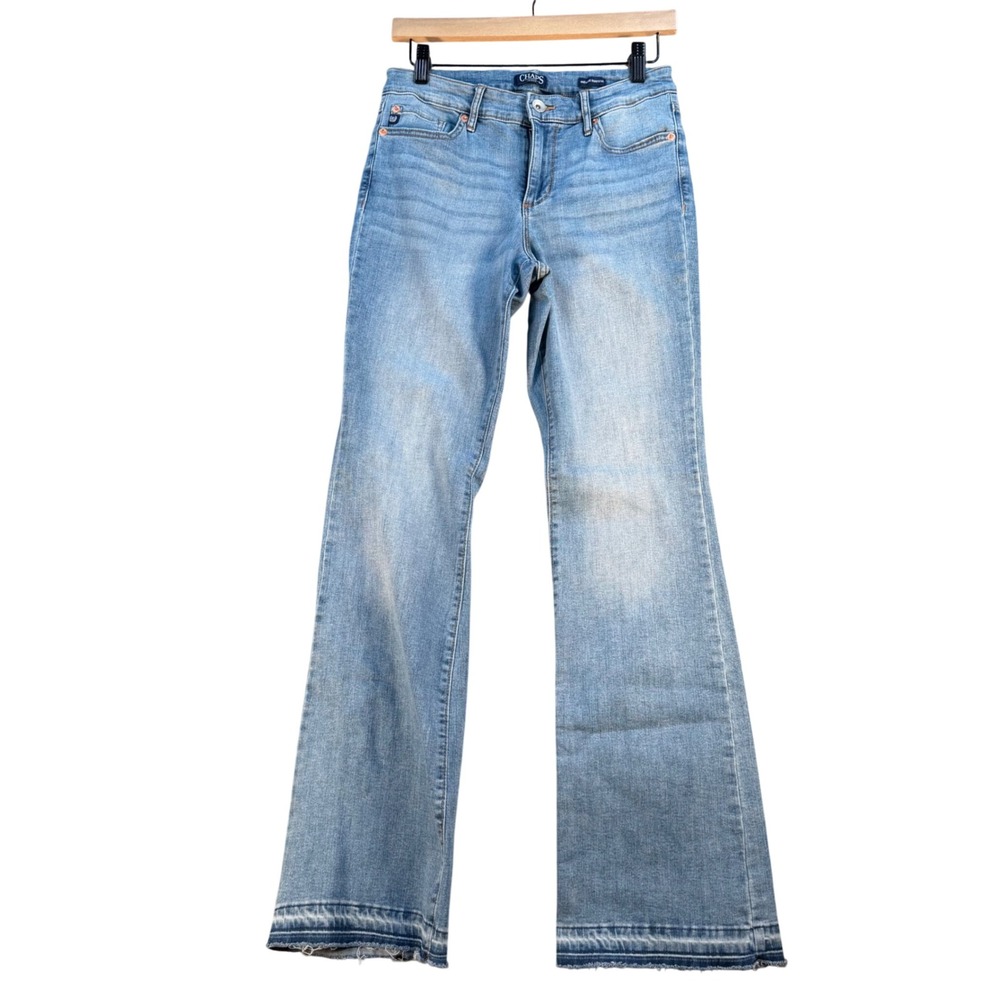 Chaps Womens Mid Rise Bootcut Jeans Light Wash Released Raw Hem Size 6/28